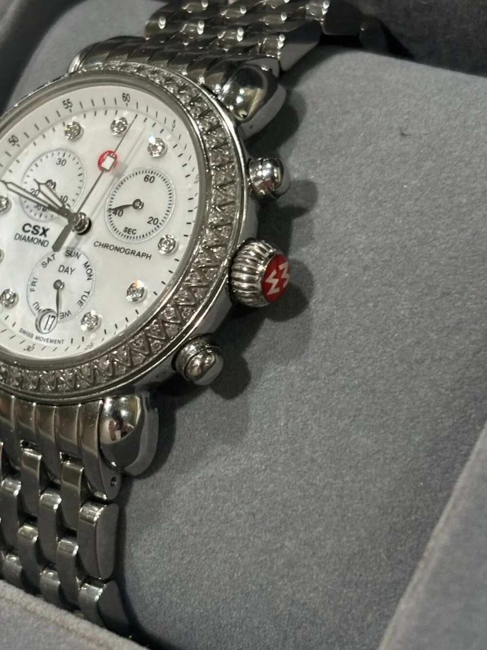 $2450 AUTHENTIC MICHELE CSX-36 DAY DIAMOND, DIAMOND DIAL SILVER